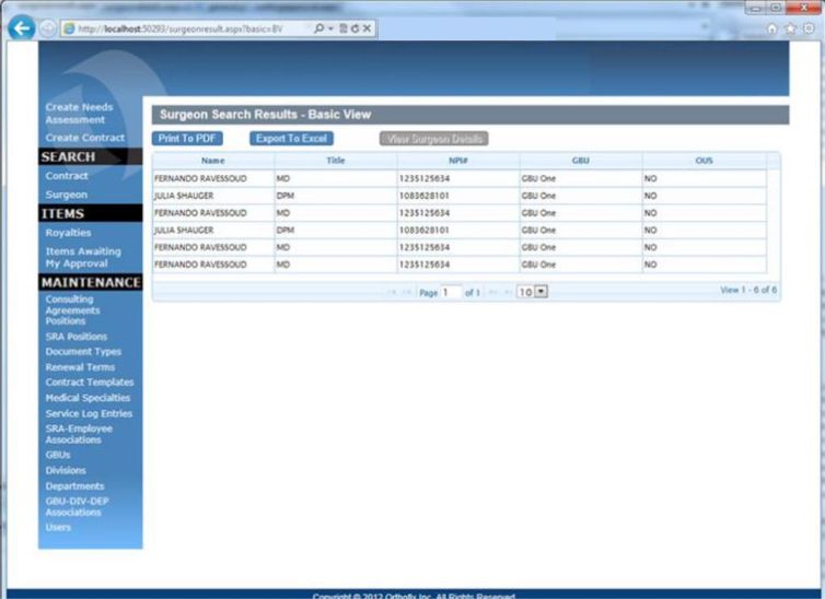 Orthofix contract management system