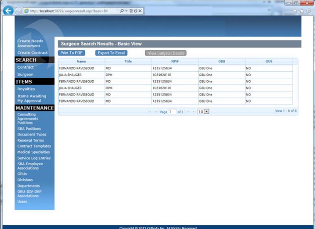 Orthofix contract management system