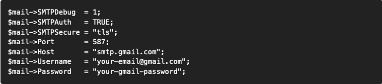 Send an Email via Gmail SMTP Server using PHP