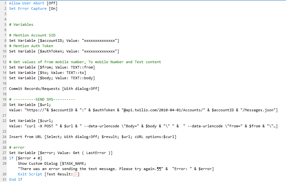 Send SMS in FileMaker Using Twilio API
